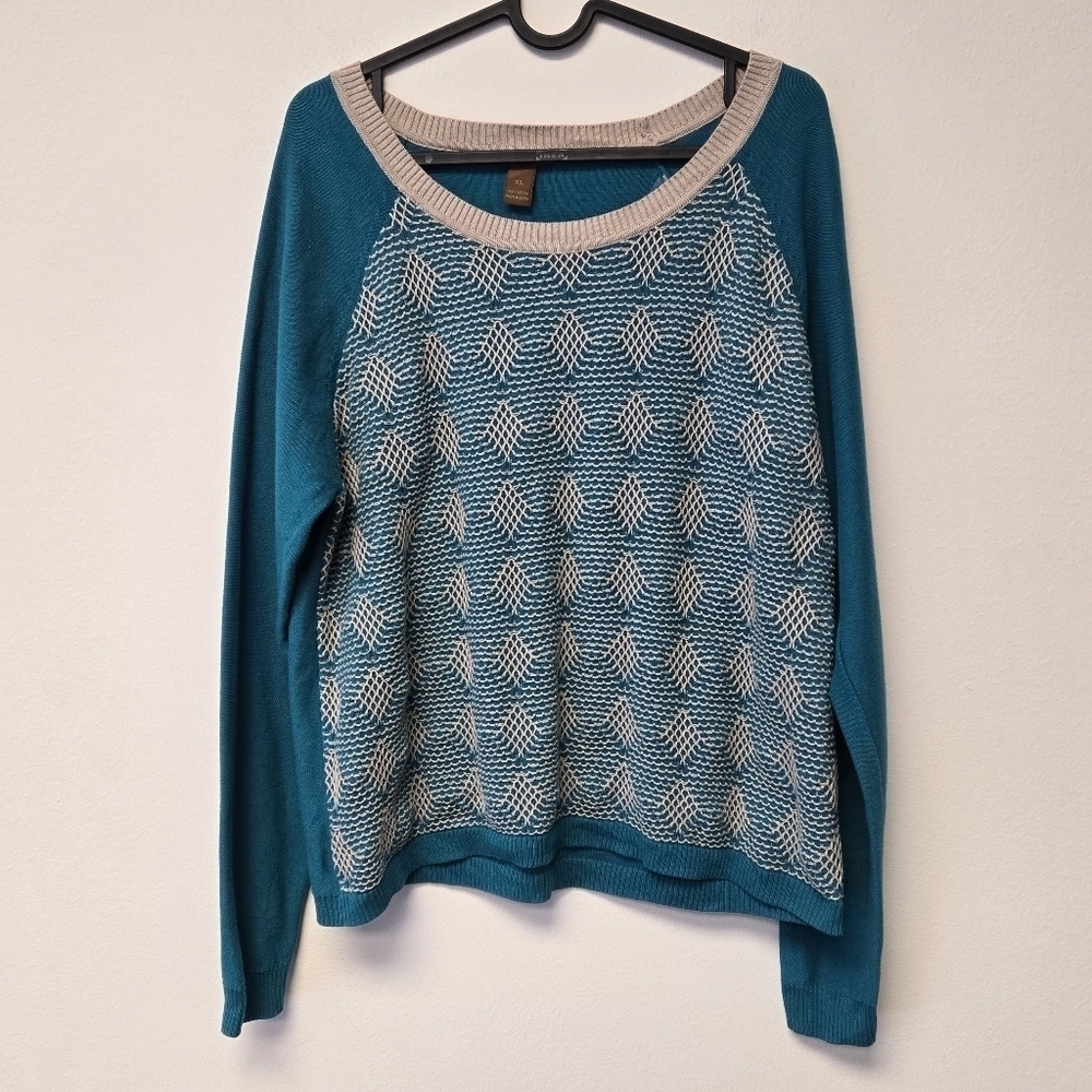 Copper Key Embroidered Boatneck Sweater Teal XL